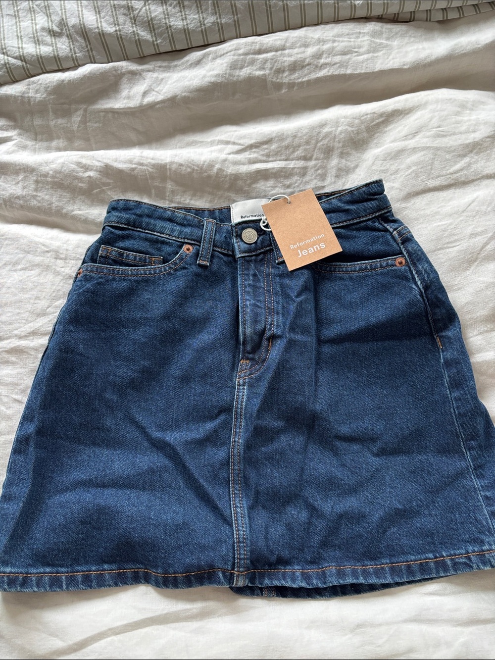 Reformation Navy Denim Mini Skirt